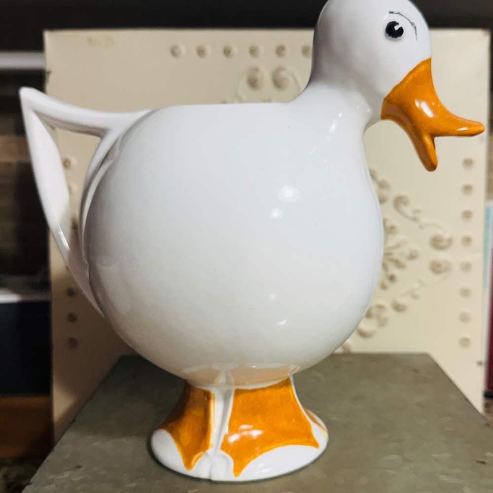 Famous 70’s artist Joe Magnin Ceramic Duck Pitcher with Orange Beak/Feet